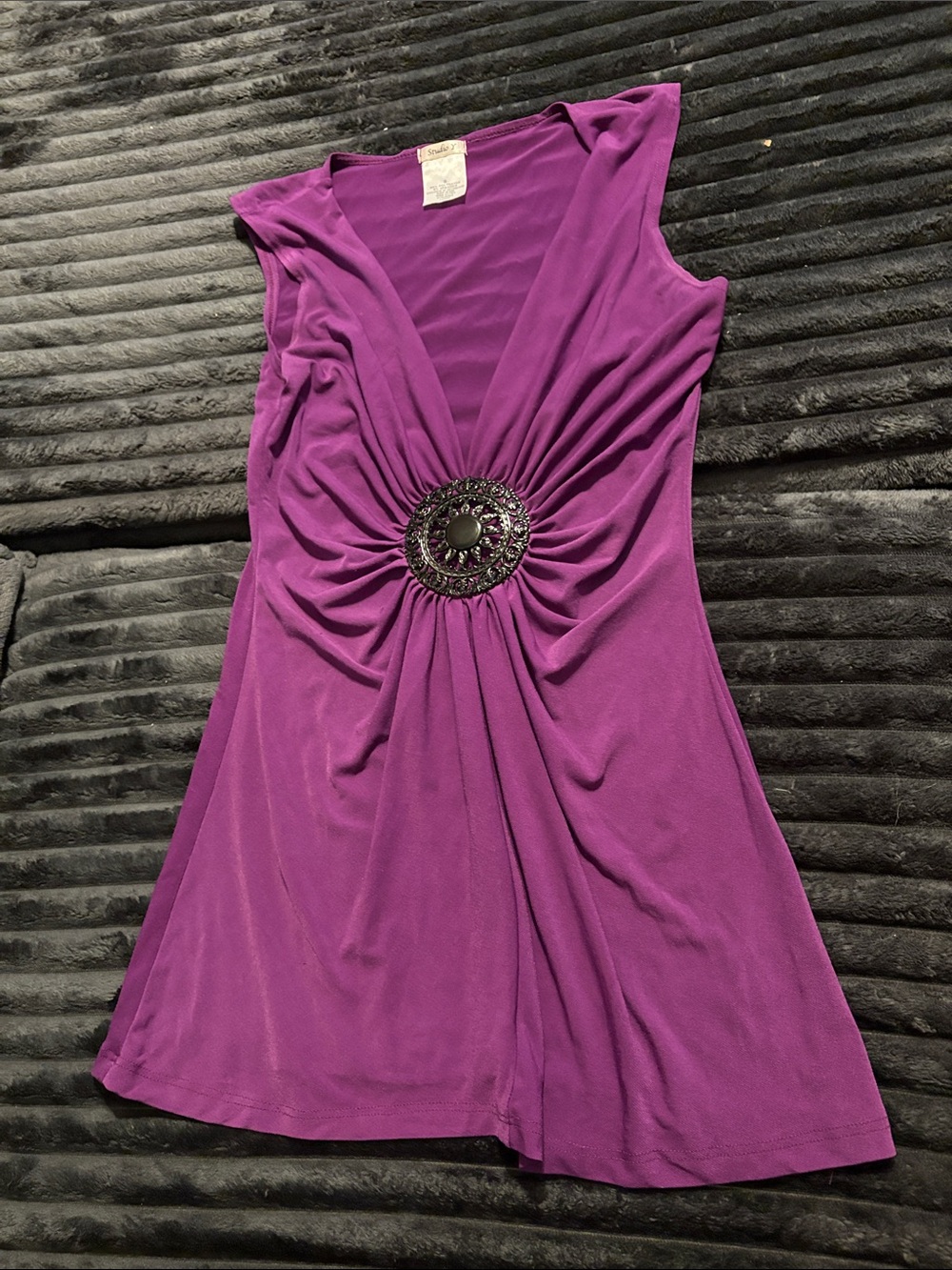 Studio Y Purple Sleeveless Knot-Front Tank with Medallion Accent